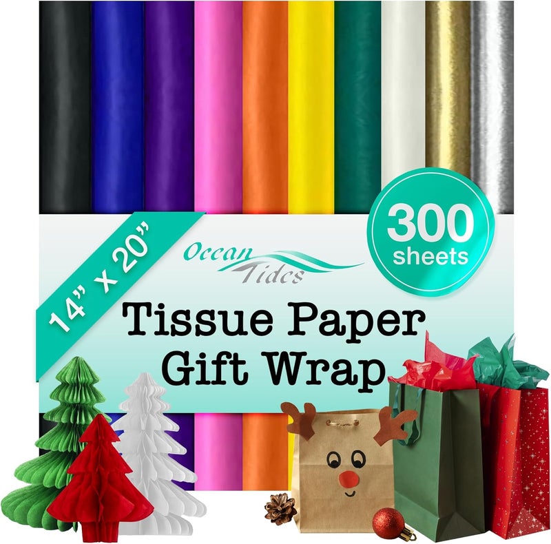 Ocean Tides 300 Sheets (14 x 20 Inches) Christmas Wrapping Paper – Gift Wrapping Tissue Paper Bulk for Crafts, Birthdays, & Holidays – Colored Tissue Papers for Gift Bags & Decorations, Assorted - Image 1